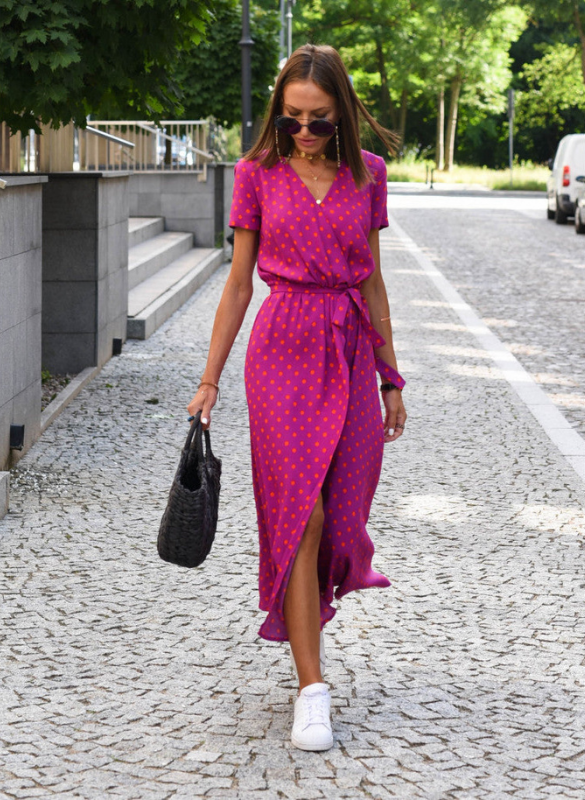 Purple Women’s Summer Comfort Fabric Dress on model