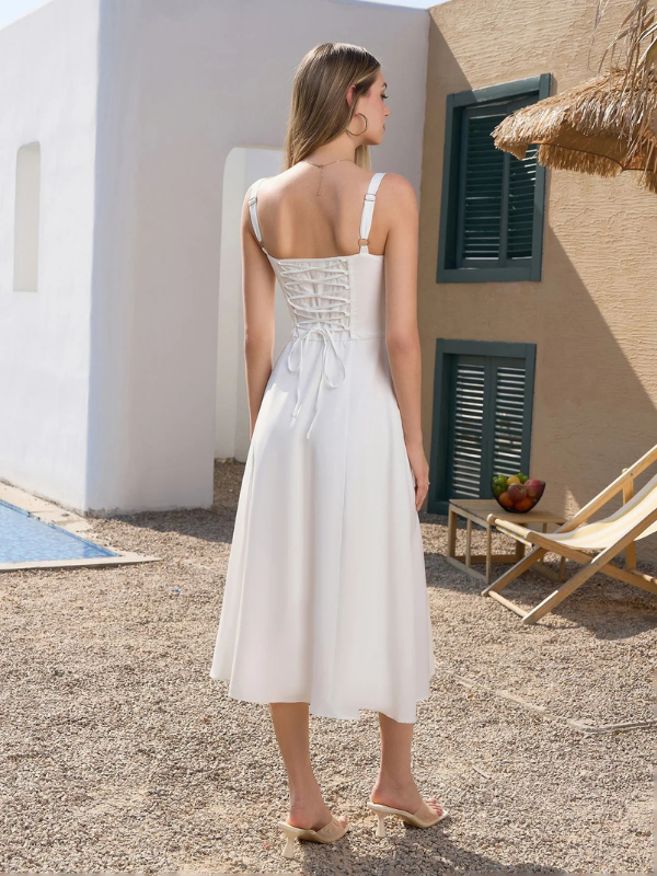 White Women’s Adjustable A-Line Midi Dress on model