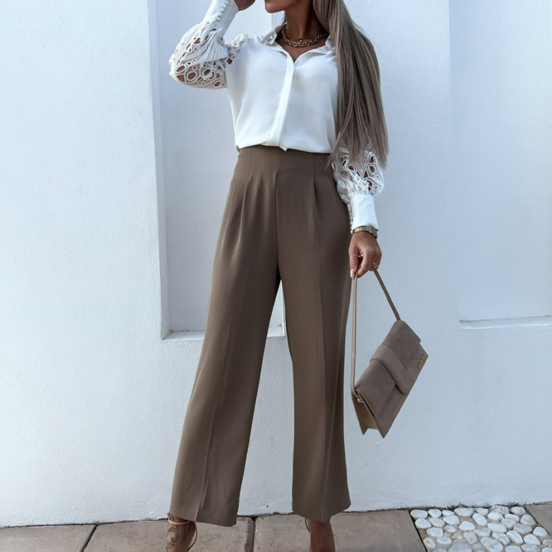 White Women’s Feminine Puffer Sleeves Blouse on model