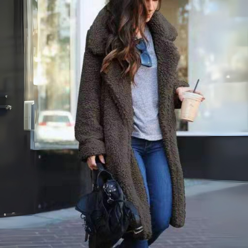 Women's Long Teddy Coat - Faux Fur Winter Outerwear