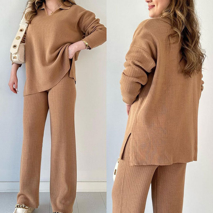 Brown Women’s Relaxed Knit Set on model