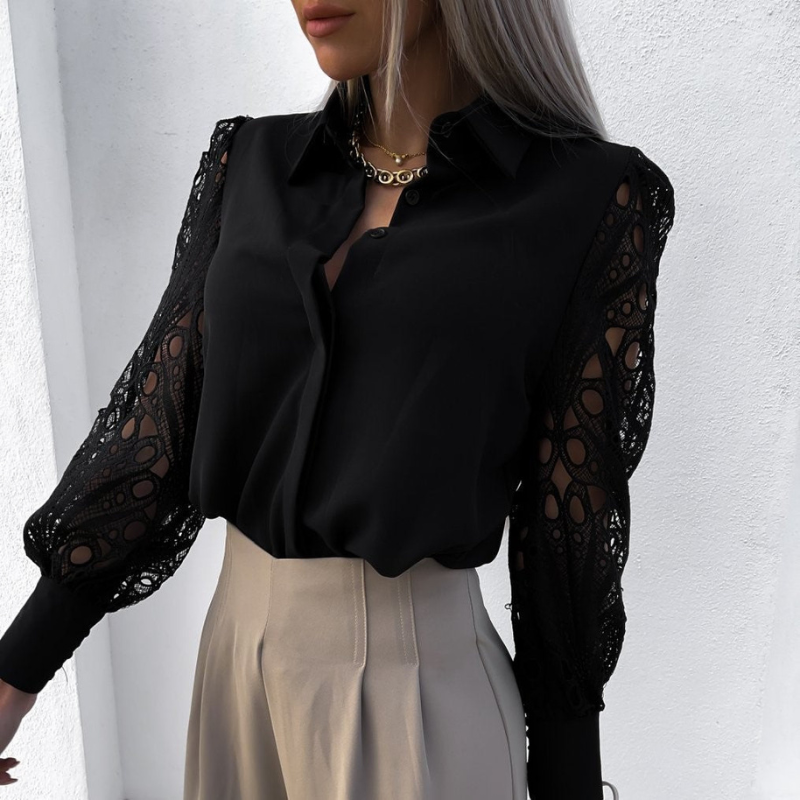 Black Women’s Feminine Puffer Sleeves Blouse on model