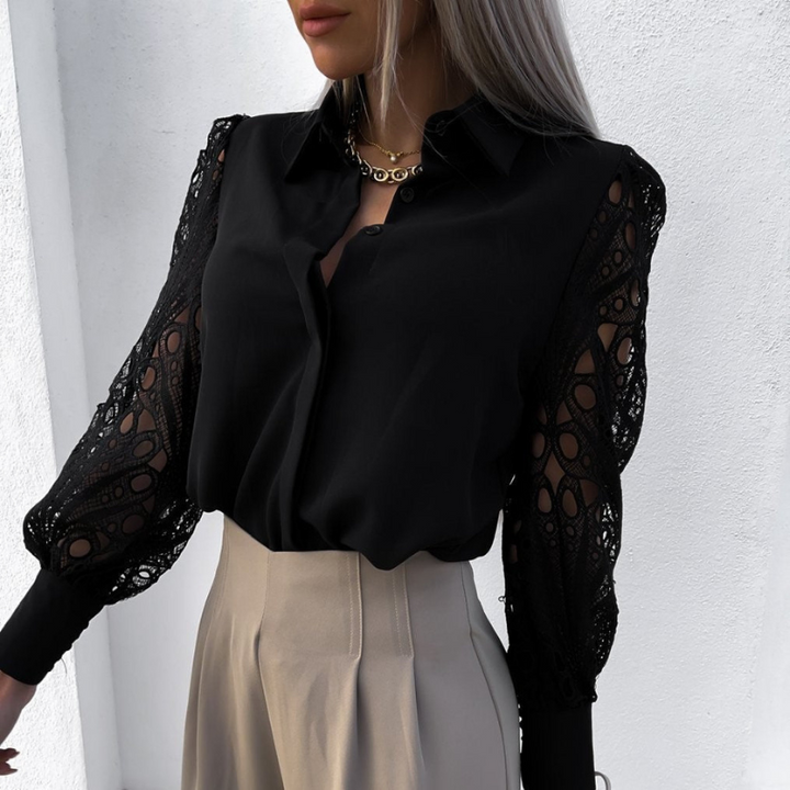 Black Women’s Feminine Puffer Sleeves Blouse on model