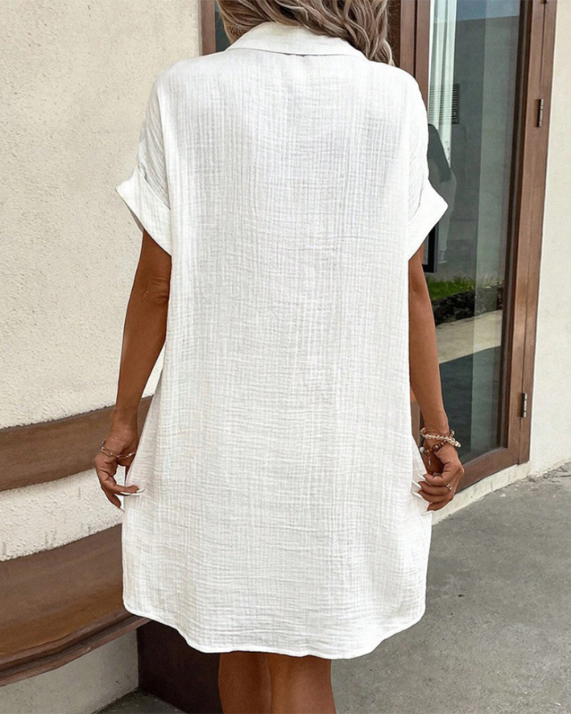 White Women’s Elegant Lightweight Shirt Dress on model