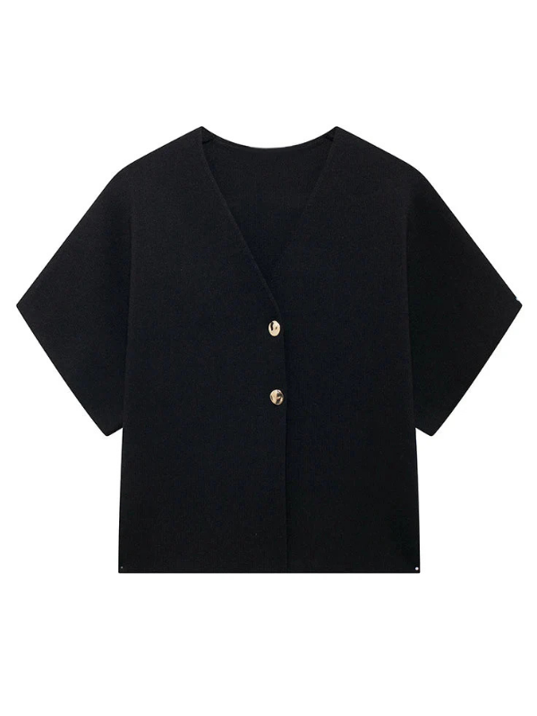 Black Women’s Minimal V-Neck Blouse Two-Button
