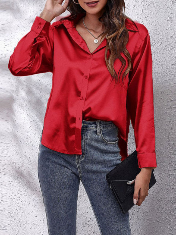 Red Women's Classic Long-Sleeved Shirt on model