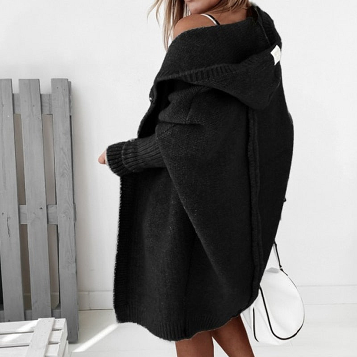 Black Women’s Cozy Oversized-Fit Hooded Cardigan on the model