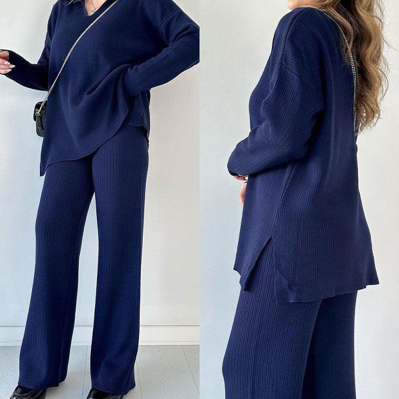 Blue Women’s Relaxed Knit Set on model