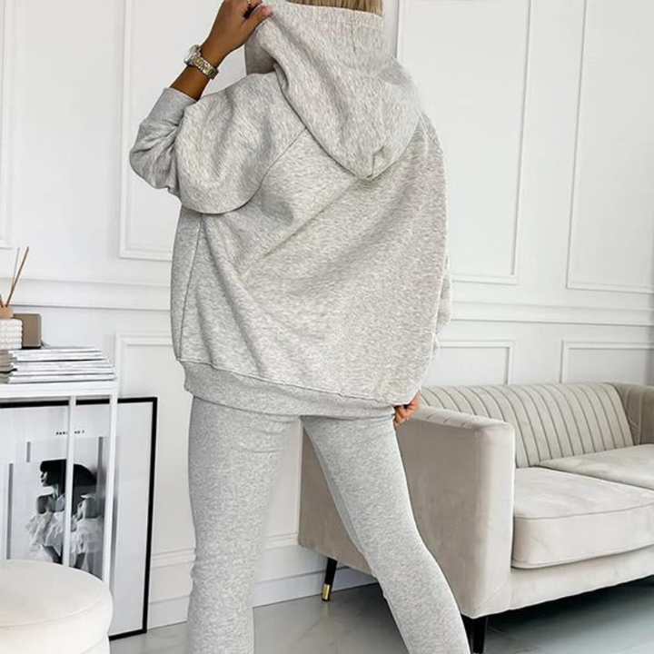Gray Women’s Soft Fabric Blend Casual Sweatshirt Set on the model