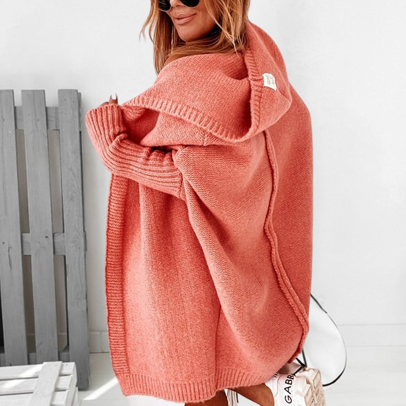 Orange Women’s Cozy Oversized-Fit Hooded Cardigan on the model