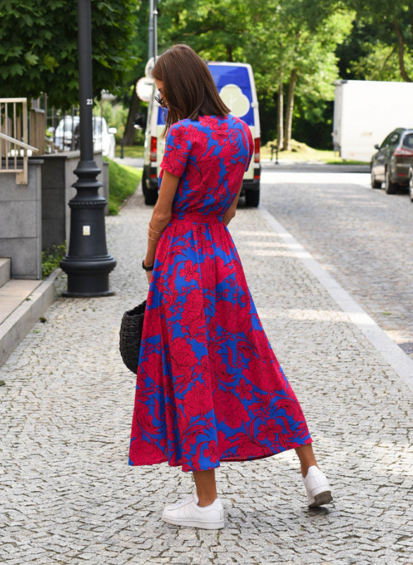 Red Women’s Summer Comfort Fabric Dress on model