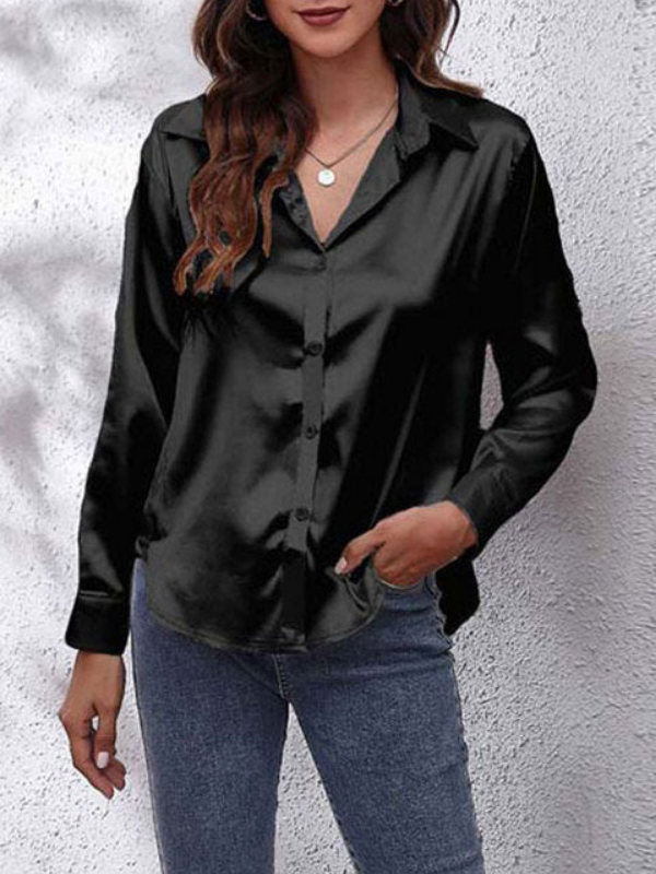Black Women's Classic Long-Sleeved Shirt on model