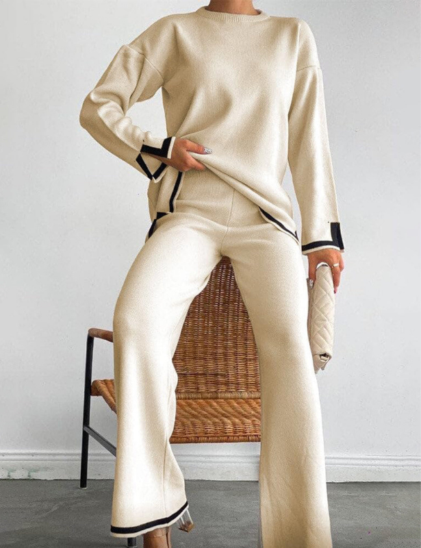 Apricot Women’s Crewneck & Wide-Leg Knit Lounge Set - Long Sleeves on the model