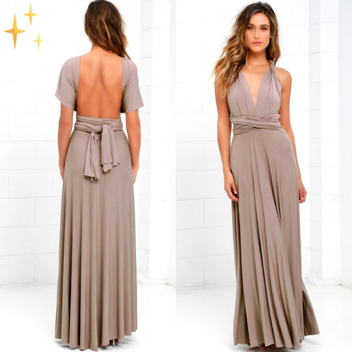 Light Brown Women’s Elegant Lightweight Wrap Dress on model