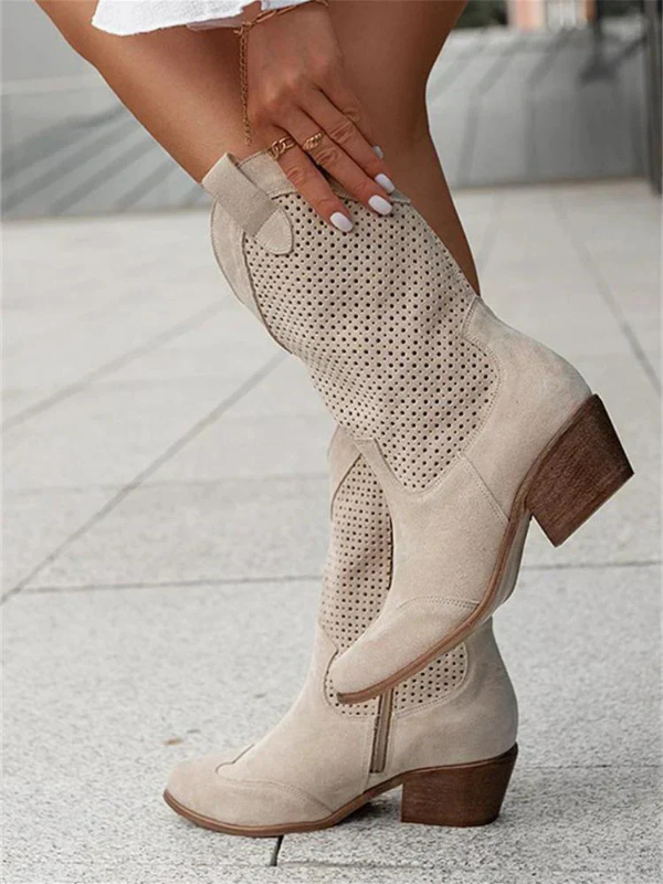 Khaki Women’s Zipper Breathable Cowboy Boots on model