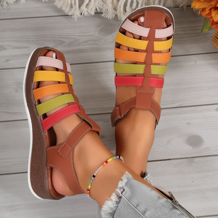 Brown Women’s Elegant Posture Comfort Support Sandals on model