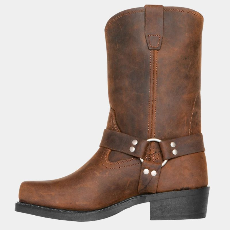Yellow Brown Men’s Modern Western Style Cowboy Boots on the model 