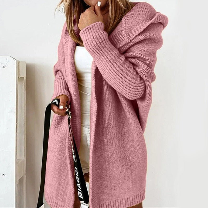 Pink Women’s Cozy Oversized-Fit Hooded Cardigan on the model