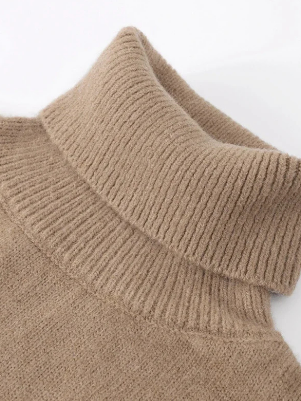 Coffee Women’s Soft Classic Fit Turtleneck Sweater on the model