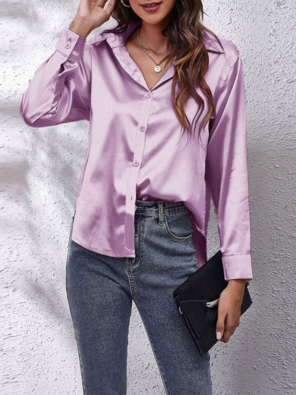 Purple Women's Classic Long-Sleeved Shirt on model
