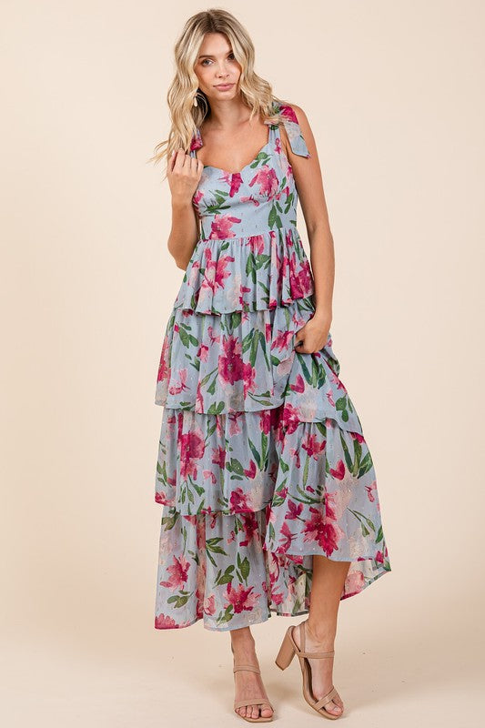 Isabella | Women's Layered Floral Sweetheart Neck Maxi Dress