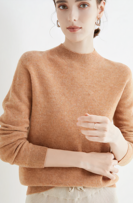 Gold Women’s Classic Soft Half-Neck Sweater on the model