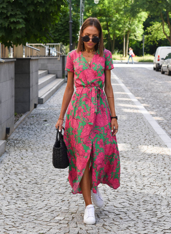 Pink Women’s Summer Comfort Fabric Dress on model
