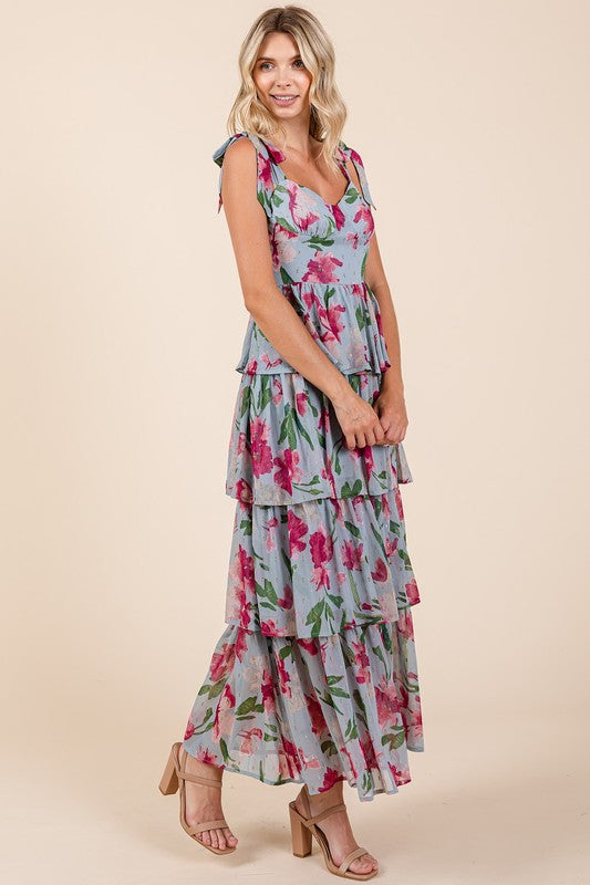 Isabella | Women's Layered Floral Sweetheart Neck Maxi Dress