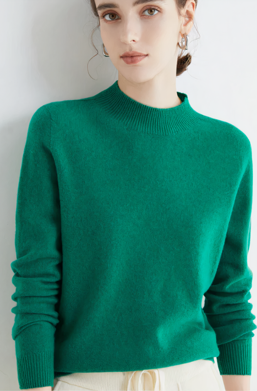 Green Women’s Classic Soft Half-Neck Sweater on the model