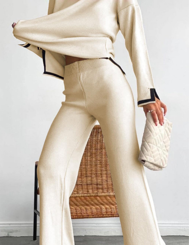 Apricot Women’s Crewneck & Wide-Leg Knit Lounge Set - Long Sleeves on the model