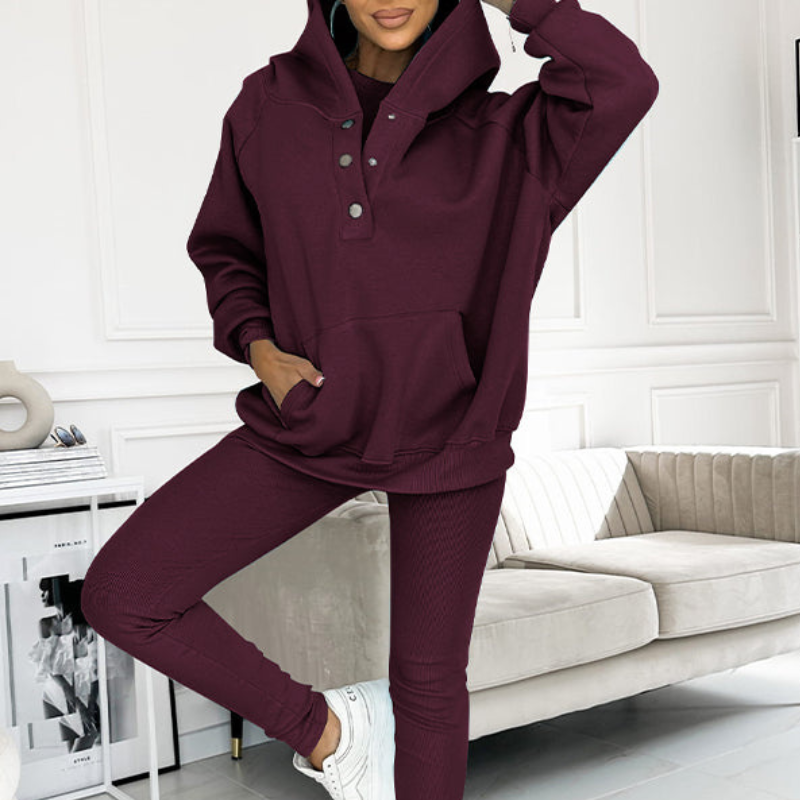 Purple Women’s Soft Fabric Blend Casual Sweatshirt Set on the model