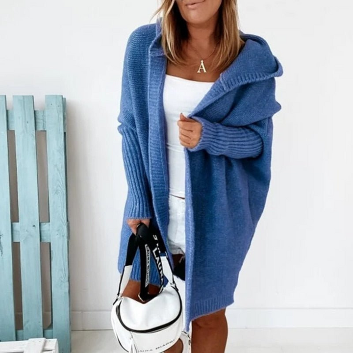 Blue Women’s Cozy Oversized-Fit Hooded Cardigan on the model