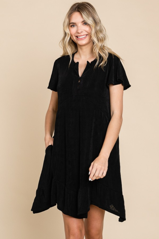 Abigail | Women's Full Size Short Sleeve Ruffled Asymmetric Hem Dress