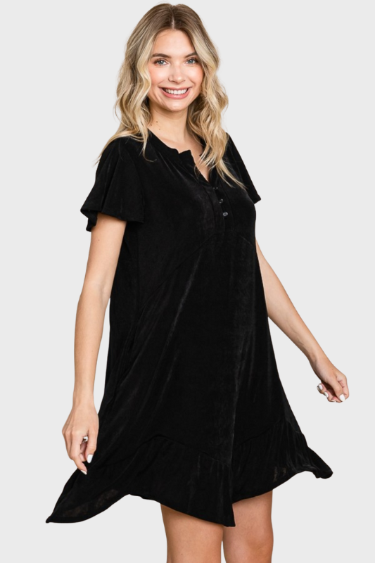 Abigail | Women's Full Size Short Sleeve Ruffled Asymmetric Hem Dress