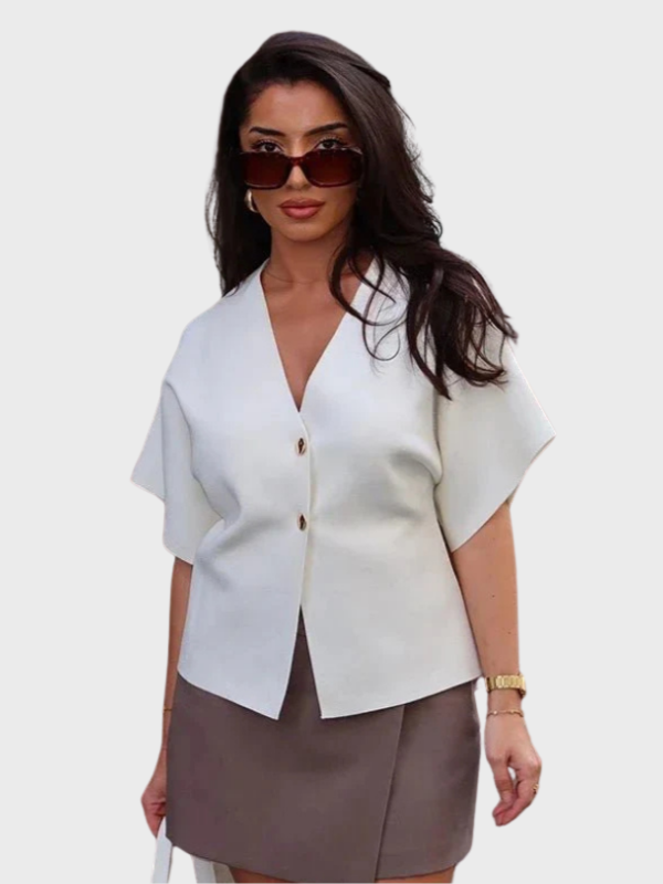 Women’s Minimal Two-Button V-Neck Blouse