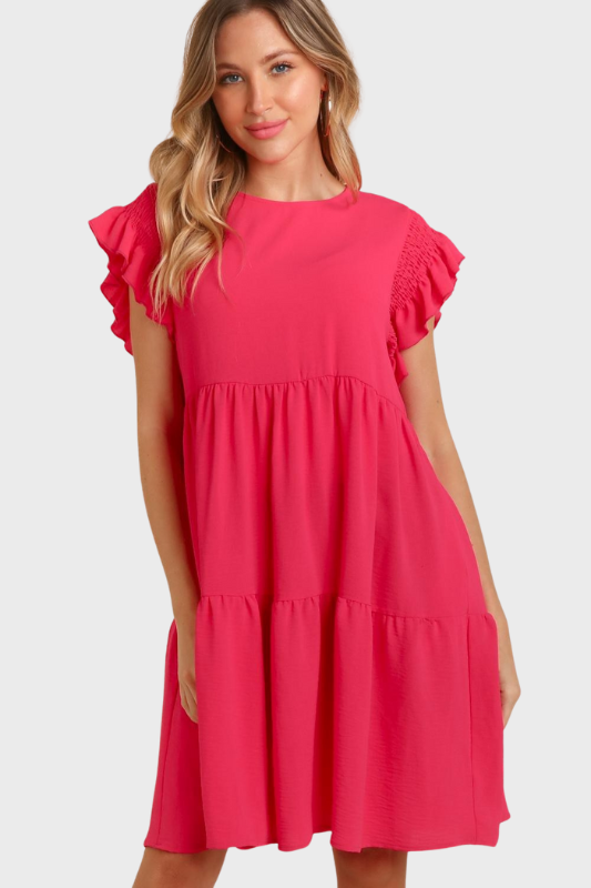 Amelia | Full Size Smocking Ruffle Short Sleeve Dress with Pockets