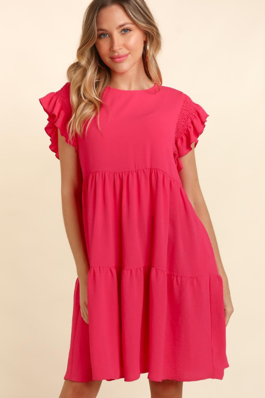 Amelia | Full Size Smocking Ruffle Short Sleeve Dress with Pockets