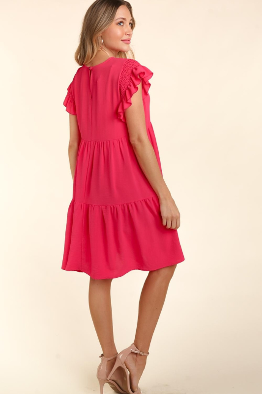 Amelia | Full Size Smocking Ruffle Short Sleeve Dress with Pockets