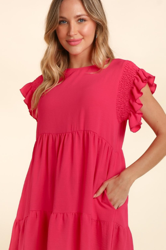 Amelia | Full Size Smocking Ruffle Short Sleeve Dress with Pockets