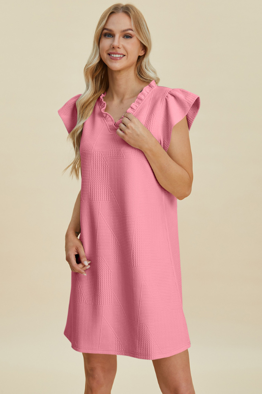 Aria | Women's Double Take Full Size Ruffled V-Neck Cap Sleeve Dress