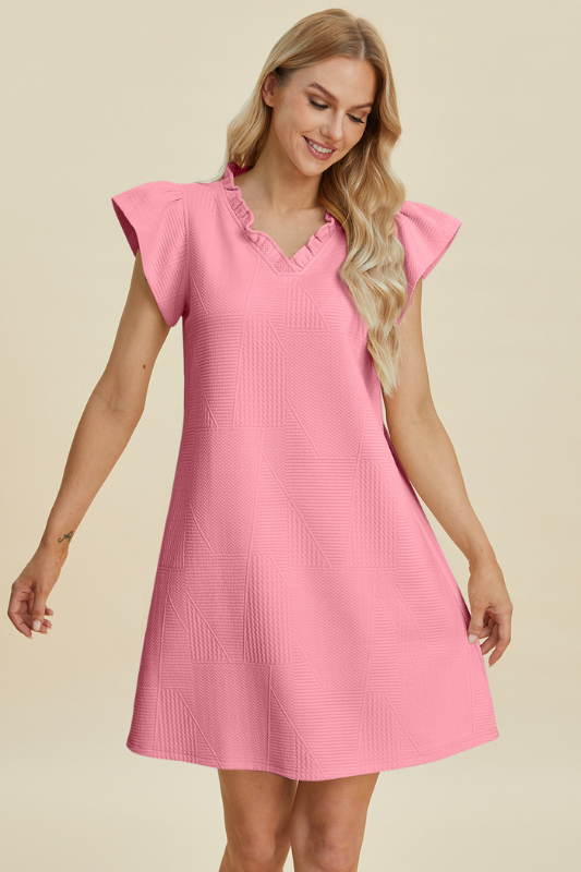 Aria | Women's Double Take Full Size Ruffled V-Neck Cap Sleeve Dress
