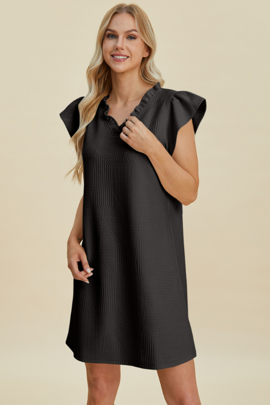 Aria | Women's Double Take Full Size Ruffled V-Neck Cap Sleeve Dress