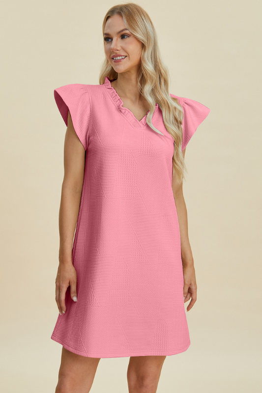 Aria | Women's Double Take Full Size Ruffled V-Neck Cap Sleeve Dress