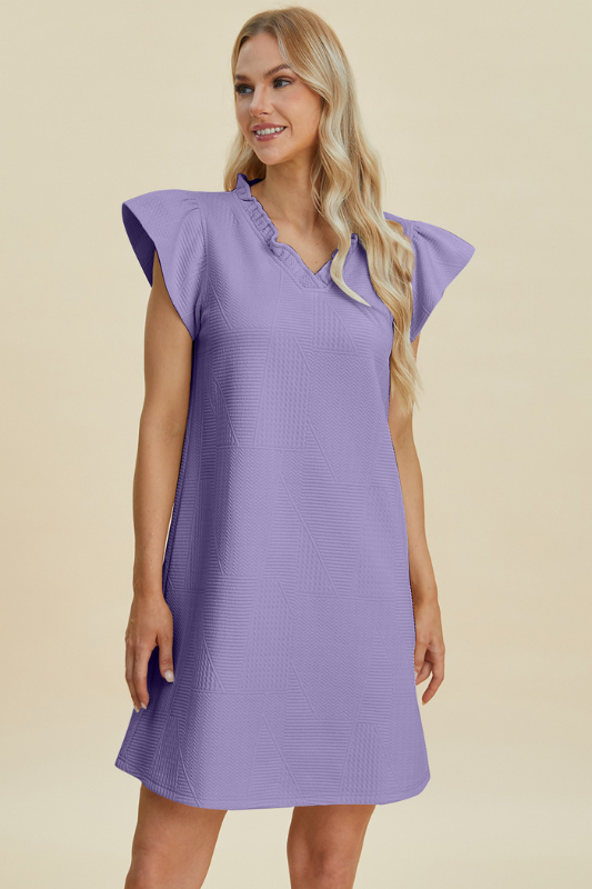 Aria | Women's Double Take Full Size Ruffled V-Neck Cap Sleeve Dress