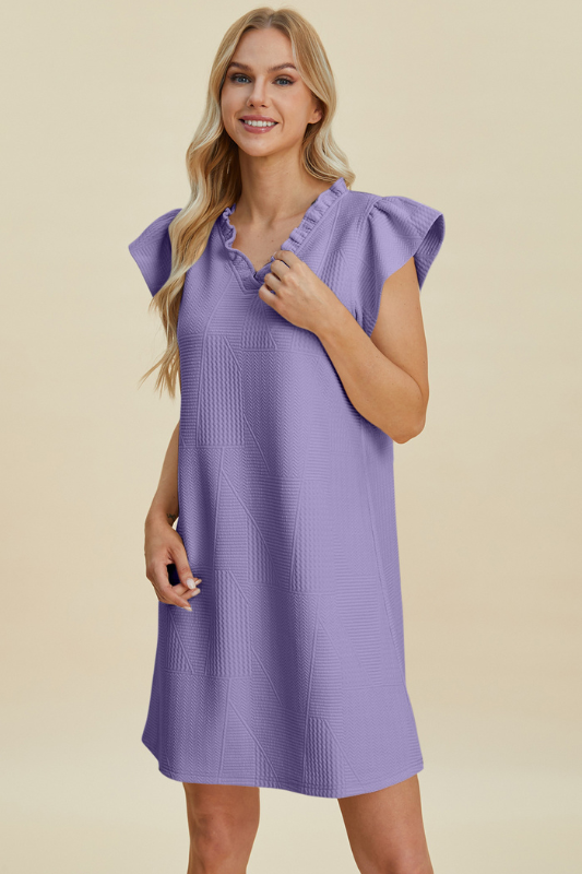 Aria | Women's Double Take Full Size Ruffled V-Neck Cap Sleeve Dress