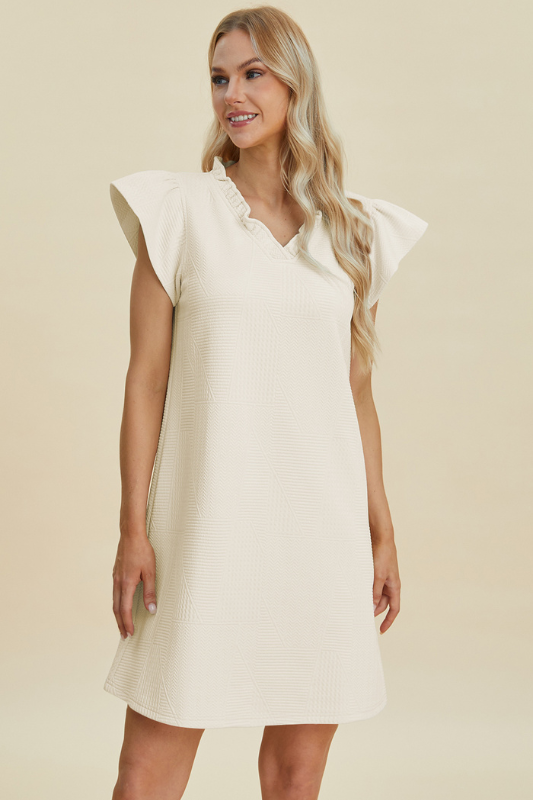 Aria | Women's Double Take Full Size Ruffled V-Neck Cap Sleeve Dress