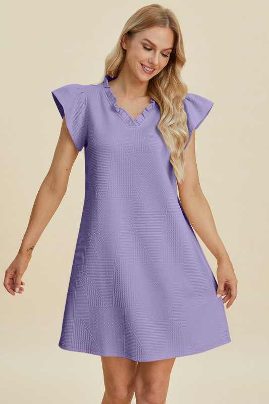 Aria | Women's Double Take Full Size Ruffled V-Neck Cap Sleeve Dress