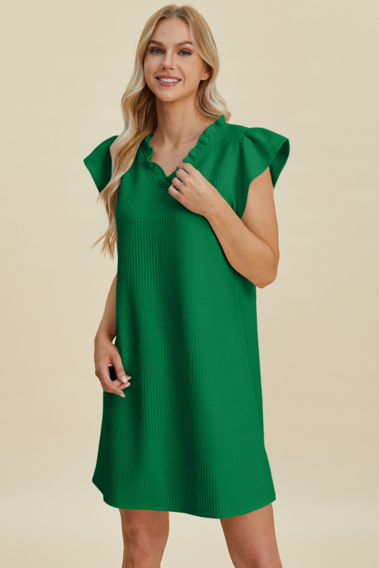 Aria | Women's Double Take Full Size Ruffled V-Neck Cap Sleeve Dress