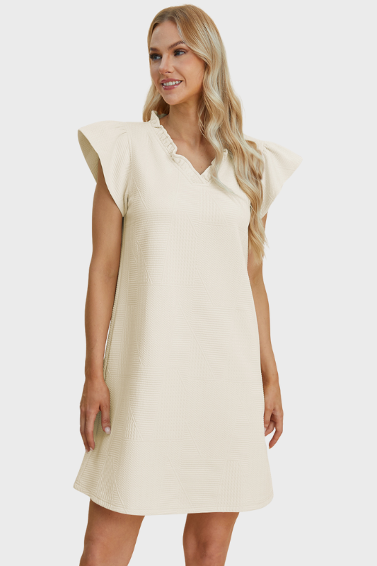Aria | Women's Double Take Full Size Ruffled V-Neck Cap Sleeve Dress