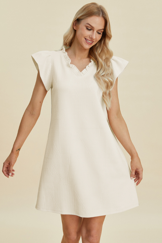 Aria | Women's Double Take Full Size Ruffled V-Neck Cap Sleeve Dress